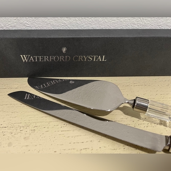 Rare Vintage Waterford Lismore Offset Cake Knife & Server Set  NIB Wedding Ready - Picture 3 of 9